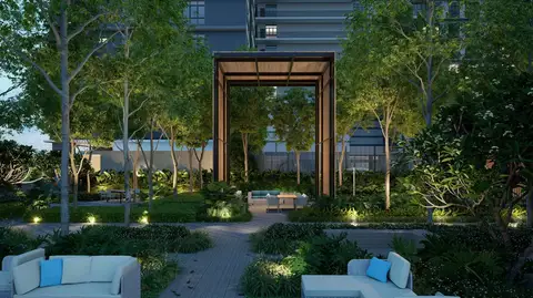 Artist's impression of a dining pavilion on Level 8, Monstera and Philodendron.